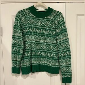 J. Crew Green and White Patterned Sweater